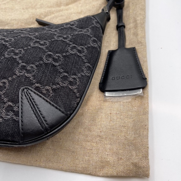 NEW GUCCI Jacquard Black Denim GG Monogram silver Horsebit Shoulder Bag Black - Picture 3 of 16